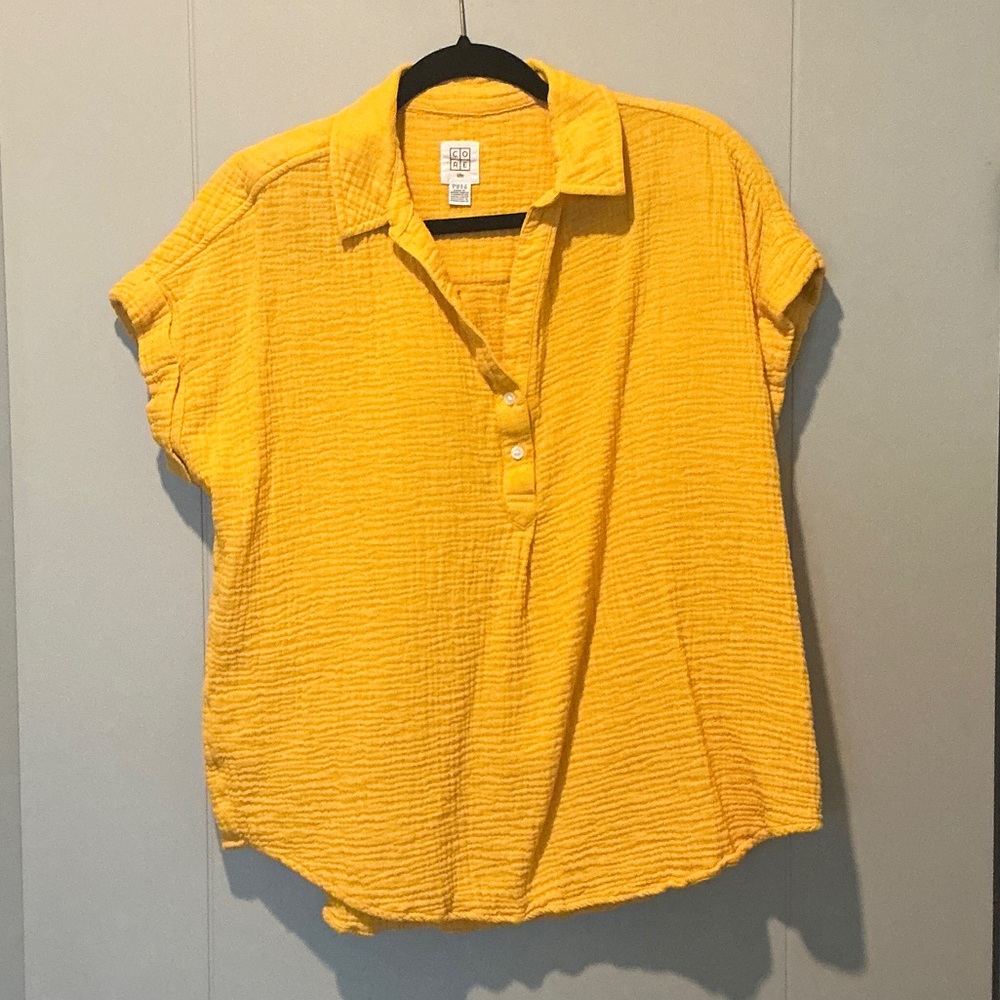 Yellow Button-Up Women's Top L